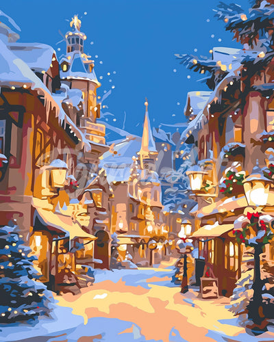Diamond Painting - Beleuchtetes Weihnachtsdorf – 40 x 50 cm auf Keilrahmen gespannt