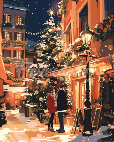 Diamond Painting - Weihnachtspaar in der Stadt – 40 x 50 cm auf Keilrahmen gespannt