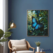 Laden Sie das Bild in den Galerie-Viewer, Diamond Painting - Blauer Morphofalter – 40 x 50 cm auf Keilrahmen gespannt