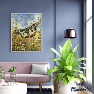 Diamond Painting - Proserpine-Schmetterling und Wildblumen – 40 x 50 cm auf Keilrahmen gespannt