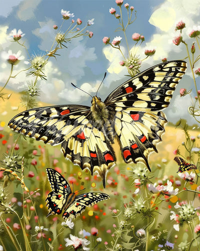 Diamond Painting - Proserpine-Schmetterling und Wildblumen – 40 x 50 cm auf Keilrahmen gespannt