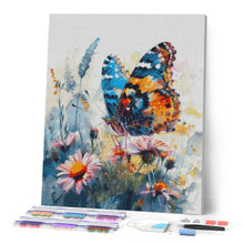 Laden Sie das Bild in den Galerie-Viewer, Diamond Painting - Schmetterling und Blumen – 40 x 50 cm auf Keilrahmen gespannt