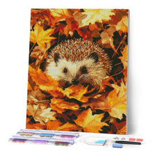 Laden Sie das Bild in den Galerie-Viewer, Diamond Painting - Igel in Herbstblättern – 40 x 50 cm auf Keilrahmen gespannt