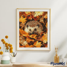 Laden Sie das Bild in den Galerie-Viewer, Diamond Painting - Igel in Herbstblättern – 40 x 50 cm auf Keilrahmen gespannt
