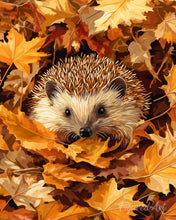 Laden Sie das Bild in den Galerie-Viewer, Diamond Painting - Igel in Herbstblättern – 40 x 50 cm auf Keilrahmen gespannt