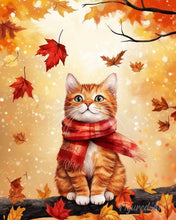 Laden Sie das Bild in den Galerie-Viewer, Diamond Painting - Gemütliche Herbstkatze – 40 x 50 cm auf Keilrahmen gespannt
