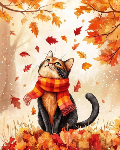 Diamond Painting - Verspielte Herbstkatze