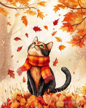 Laden Sie das Bild in den Galerie-Viewer, Diamond Painting - Verspielte Herbstkatze – 40 x 50 cm auf Keilrahmen gespannt