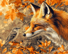 Laden Sie das Bild in den Galerie-Viewer, Diamond Painting - Fuchs und Vogel im Herbst – 40 x 50 cm auf Keilrahmen gespannt