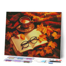Laden Sie das Bild in den Galerie-Viewer, Diamond Painting - Herbsttee und Buch – 40 x 50 cm auf Keilrahmen gespannt
