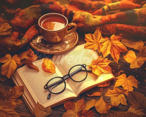 Diamond Painting - Herbsttee und Buch – 40 x 50 cm auf Keilrahmen gespannt