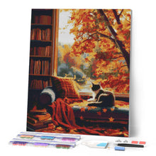 Laden Sie das Bild in den Galerie-Viewer, Diamond Painting - Herbstblick der Katze – 40 x 50 cm auf Keilrahmen gespannt