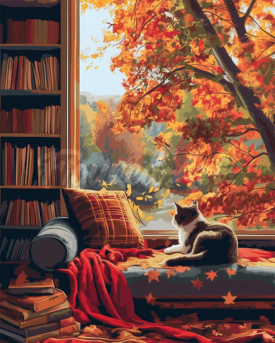 Diamond Painting - Herbstblick der Katze – 40 x 50 cm auf Keilrahmen gespannt
