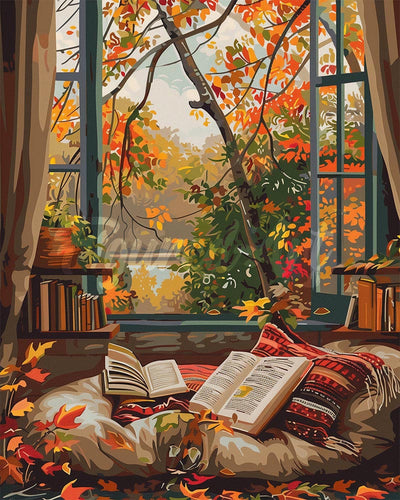 Diamond Painting - Gemütliches Herbstlesen – 40 x 50 cm auf Keilrahmen gespannt