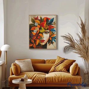 Diamond Painting - Von Picasso inspiriertes Herbst-Flora-Gesicht – 40 x 50 cm auf Keilrahmen gespannt