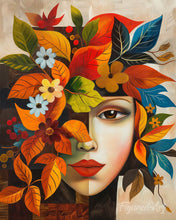 Laden Sie das Bild in den Galerie-Viewer, Diamond Painting - Von Picasso inspiriertes Herbst-Flora-Gesicht – 40 x 50 cm auf Keilrahmen gespannt