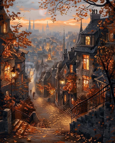 Diamond Painting - Herbststraße in der Altstadt – 40 x 50 cm auf Keilrahmen gespannt