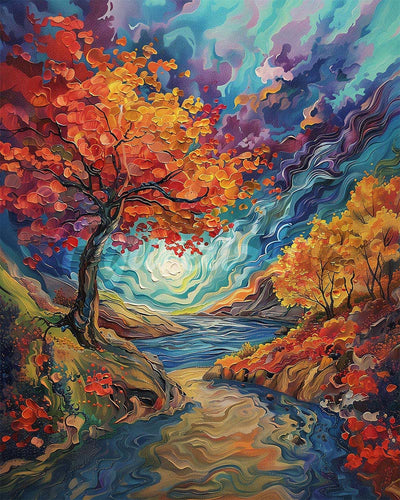Diamond Painting - Surrealer Herbst inspiriert von Van Gogh – 40 x 50 cm auf Keilrahmen gespannt
