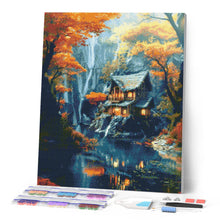 Laden Sie das Bild in den Galerie-Viewer, Diamond Painting - Herbsthütte am Wasserfall