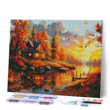 Laden Sie das Bild in den Galerie-Viewer, Diamond Painting - Herbstsonnenuntergang bei der Hütte – 40 x 50 cm auf Keilrahmen gespannt