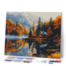 Laden Sie das Bild in den Galerie-Viewer, Diamond Painting - Herbsthütte am Seeufer – 40 x 50 cm auf Keilrahmen gespannt