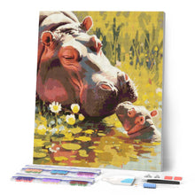 Laden Sie das Bild in den Galerie-Viewer, Diamond Painting - Baby-Nilpferd küsst Mama