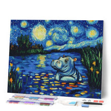 Laden Sie das Bild in den Galerie-Viewer, Diamond Painting - Nilpferd in der Sternennacht