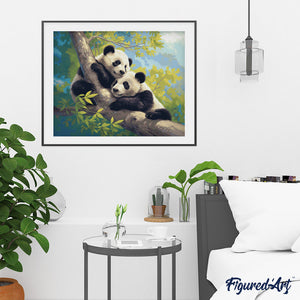 Diamond Painting - Pandas auf einem Ast