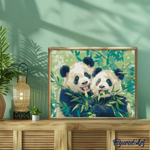 Diamond Painting - Pandas, die Bambus essen