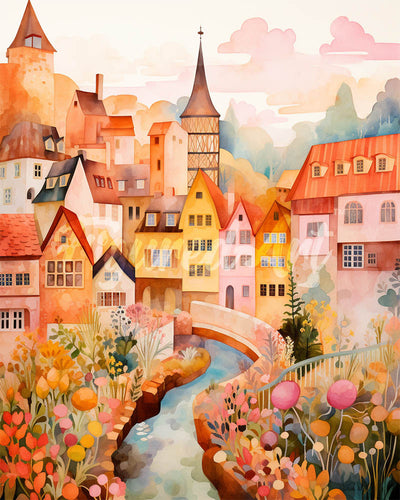 Diamond Painting - Bernsteinfarbenes Traumdorf