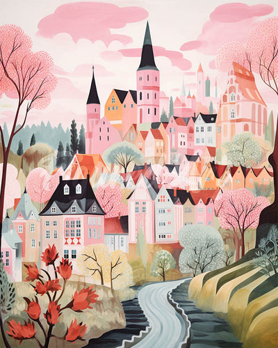 Diamond Painting - Rosafarbenes Traumdorf