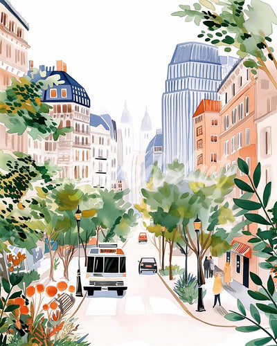 Diamond Painting - Aquarell-Stadtboulevard