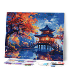 Laden Sie das Bild in den Galerie-Viewer, Diamond Painting - Pagode in einer Herbstnacht – 40 x 50 cm auf Keilrahmen gespannt