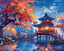 Laden Sie das Bild in den Galerie-Viewer, Diamond Painting - Pagode in einer Herbstnacht – 40 x 50 cm auf Keilrahmen gespannt