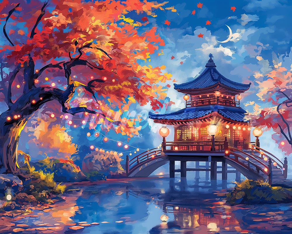 Diamond Painting - Pagode in einer Herbstnacht