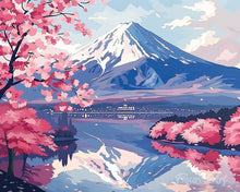 Laden Sie das Bild in den Galerie-Viewer, Diamond Painting - Mount Fuji und Kirschbüten See – 40 x 50 cm auf Keilrahmen gespannt