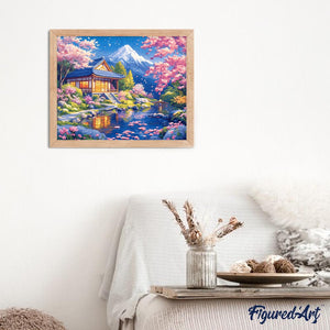 Diamond Painting - Kirschbüten Haus am Teich
