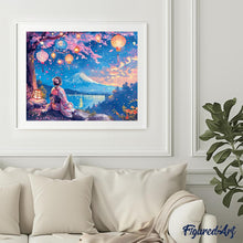 Laden Sie das Bild in den Galerie-Viewer, Diamond Painting - Mädchen, Laternen und Mount Fuji