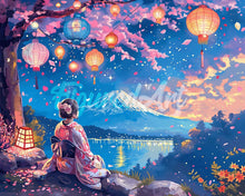 Laden Sie das Bild in den Galerie-Viewer, Diamond Painting - Mädchen, Laternen und Mount Fuji