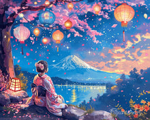 Laden Sie das Bild in den Galerie-Viewer, Diamond Painting - Mädchen, Laternen und Mount Fuji – 40 x 50 cm auf Keilrahmen gespannt
