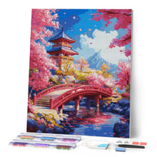 Laden Sie das Bild in den Galerie-Viewer, Diamond Painting - Rote Brücke mit Kirschblüten