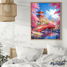 Laden Sie das Bild in den Galerie-Viewer, Diamond Painting - Rote Brücke mit Kirschblüten