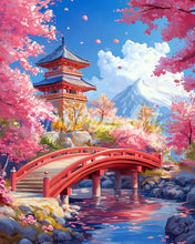 Laden Sie das Bild in den Galerie-Viewer, Diamond Painting - Rote Brücke mit Kirschblüten