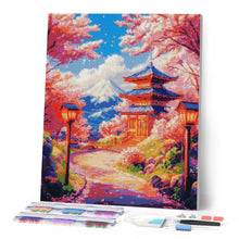 Laden Sie das Bild in den Galerie-Viewer, Diamond Painting - Sakura-Weg zur Pagode – 40 x 50 cm auf Keilrahmen gespannt