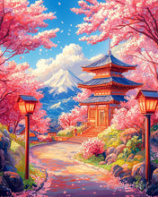 Laden Sie das Bild in den Galerie-Viewer, Diamond Painting - Sakura-Weg zur Pagode – 40 x 50 cm auf Keilrahmen gespannt