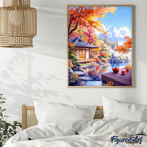 Diamond Painting - Herbst-Teehaus am See – 40 x 50 cm auf Keilrahmen gespannt
