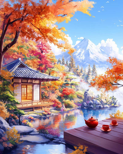 Diamond Painting - Herbst-Teehaus am See