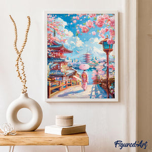 Diamond Painting - Sakura-Straße in Kyoto – 40 x 50 cm auf Keilrahmen gespannt