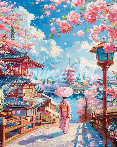 Diamond Painting - Sakura-Straße in Kyoto – 40 x 50 cm auf Keilrahmen gespannt