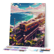 Laden Sie das Bild in den Galerie-Viewer, Diamond Painting - Sakura-Bahnlinie am Ozean – 40 x 50 cm auf Keilrahmen gespannt
